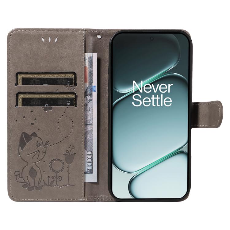 For OnePlus Ace 6 Cat and Bee Embossed Flip Leather Phone Case