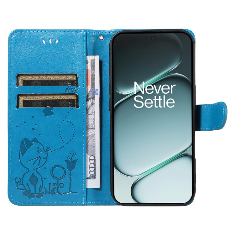 For OnePlus Ace 6 Cat and Bee Embossed Flip Leather Phone Case