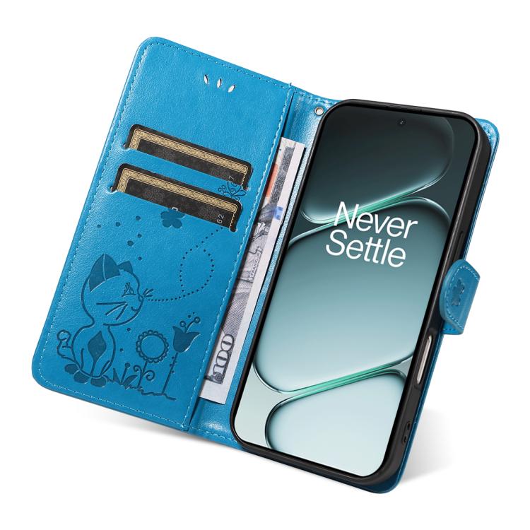 For OnePlus Ace 6 Cat and Bee Embossed Flip Leather Phone Case