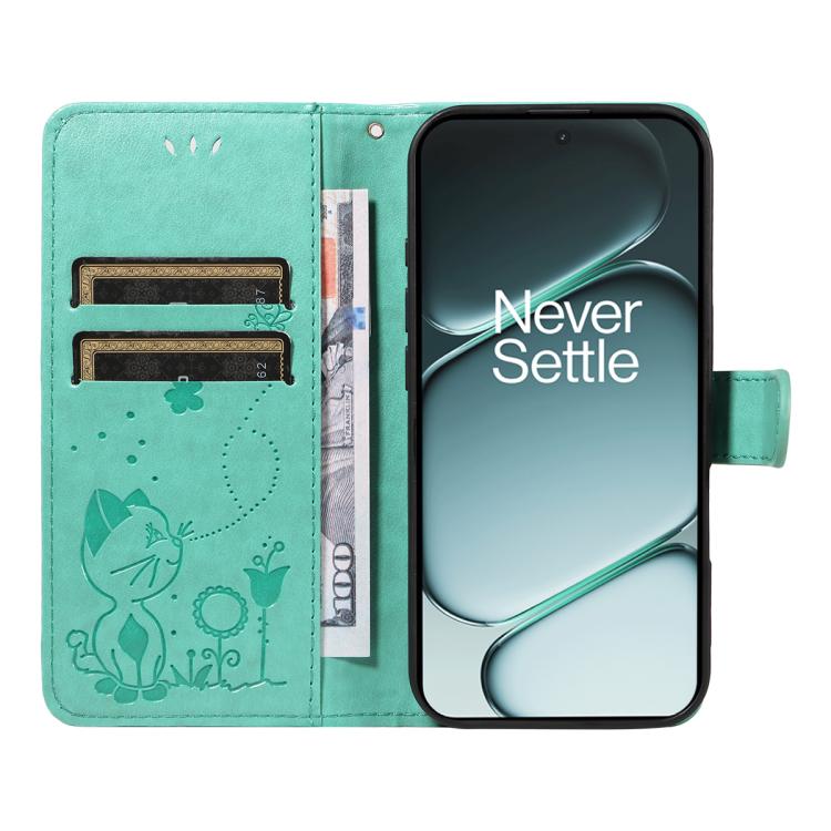 For OnePlus Ace 6 Cat and Bee Embossed Flip Leather Phone Case