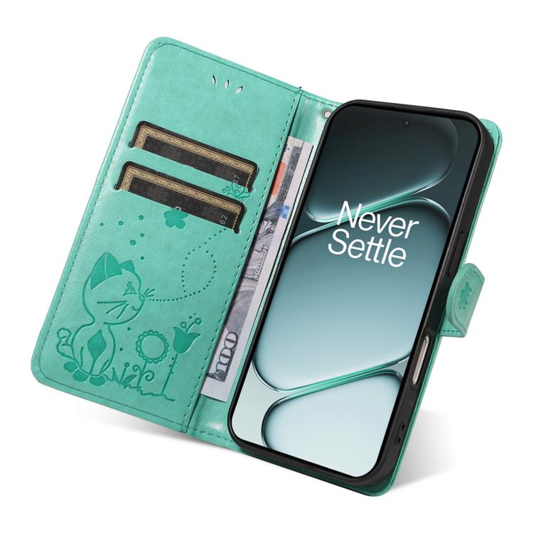 For OnePlus Ace 6 Cat and Bee Embossed Flip Leather Phone Case