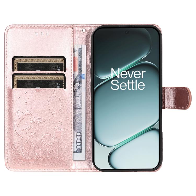 For OnePlus Ace 6 Cat and Bee Embossed Flip Leather Phone Case