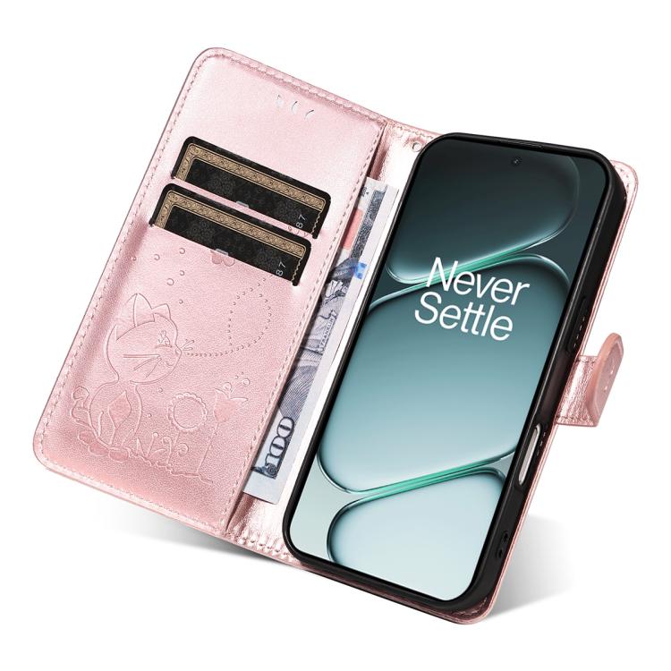 For OnePlus Ace 6 Cat and Bee Embossed Flip Leather Phone Case