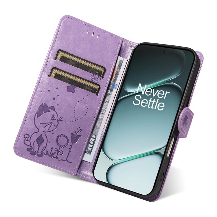For OnePlus Ace 6 Cat and Bee Embossed Flip Leather Phone Case