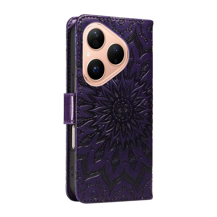 For Huawei Pura 80 5G Embossed Sunflower Pattern Flip Leather Phone Case