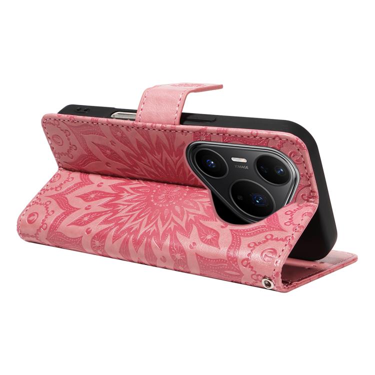 For Huawei Pura 80 Pro 5G Embossed Sunflower Pattern Flip Leather Phone Case