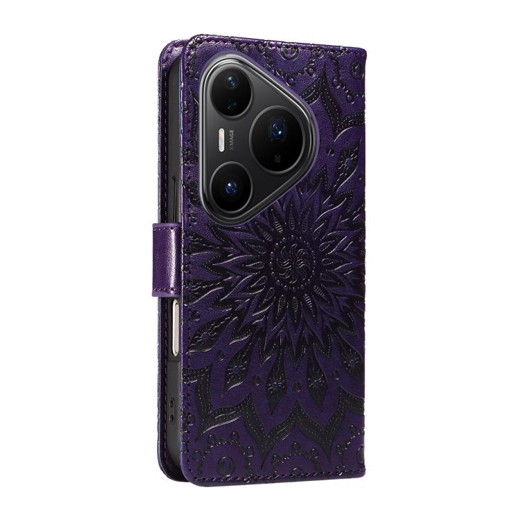 For Huawei Pura 80 Pro 5G Embossed Sunflower Pattern Flip Leather Phone Case