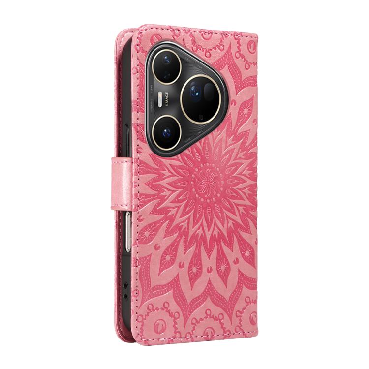For Huawei Pura 80 Ultra 5G Embossed Sunflower Pattern Flip Leather Phone Case