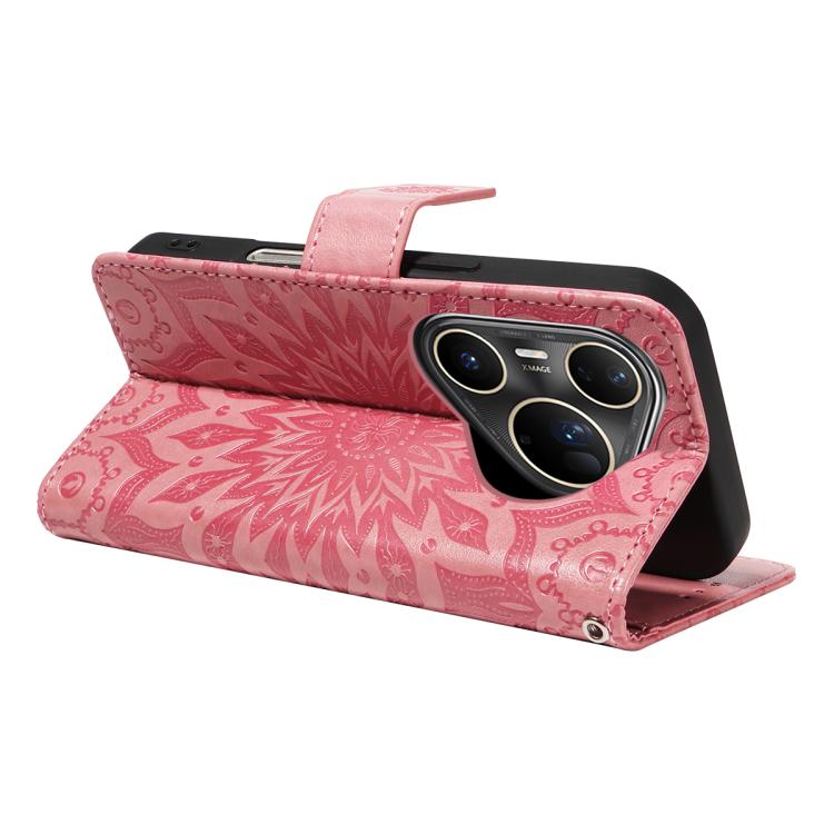 For Huawei Pura 80 Ultra 5G Embossed Sunflower Pattern Flip Leather Phone Case