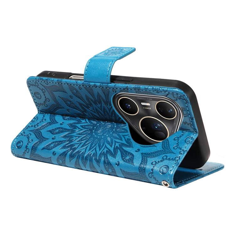 For Huawei Pura 80 Ultra 5G Embossed Sunflower Pattern Flip Leather Phone Case
