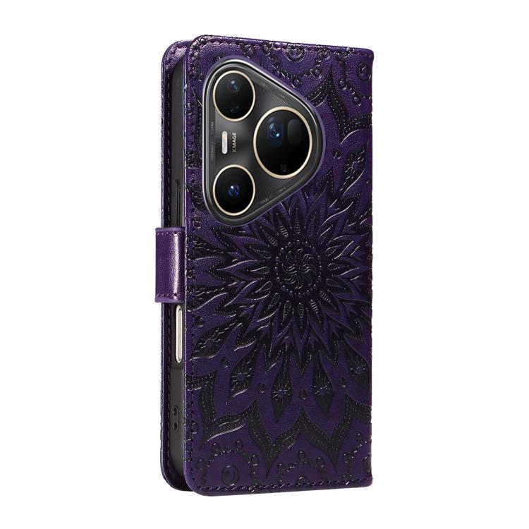 For Huawei Pura 80 Ultra 5G Embossed Sunflower Pattern Flip Leather Phone Case