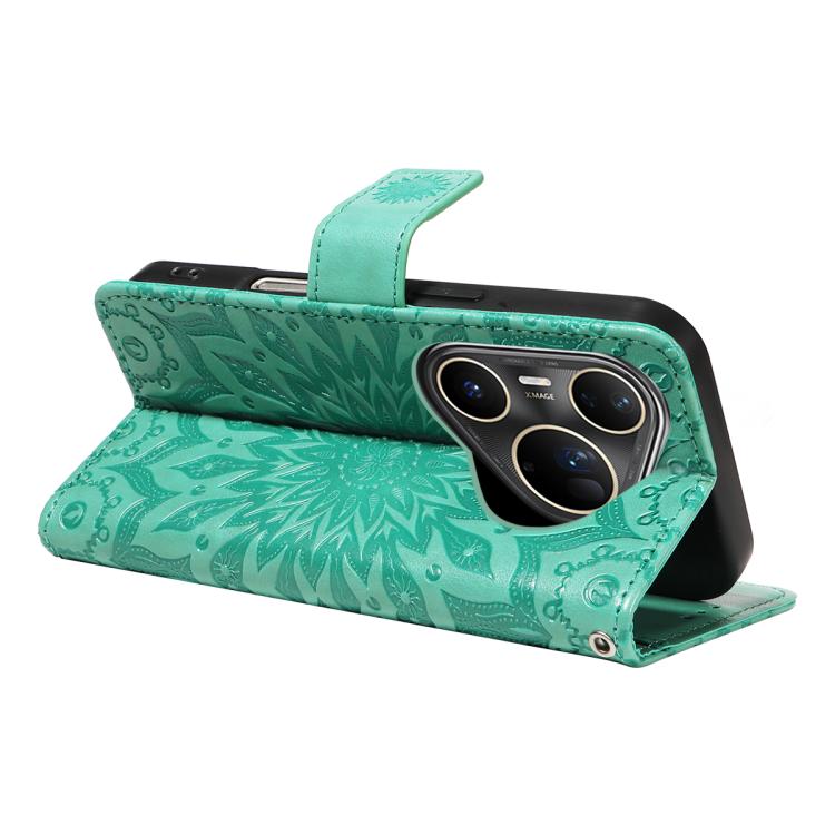 For Huawei Pura 80 Ultra 5G Embossed Sunflower Pattern Flip Leather Phone Case