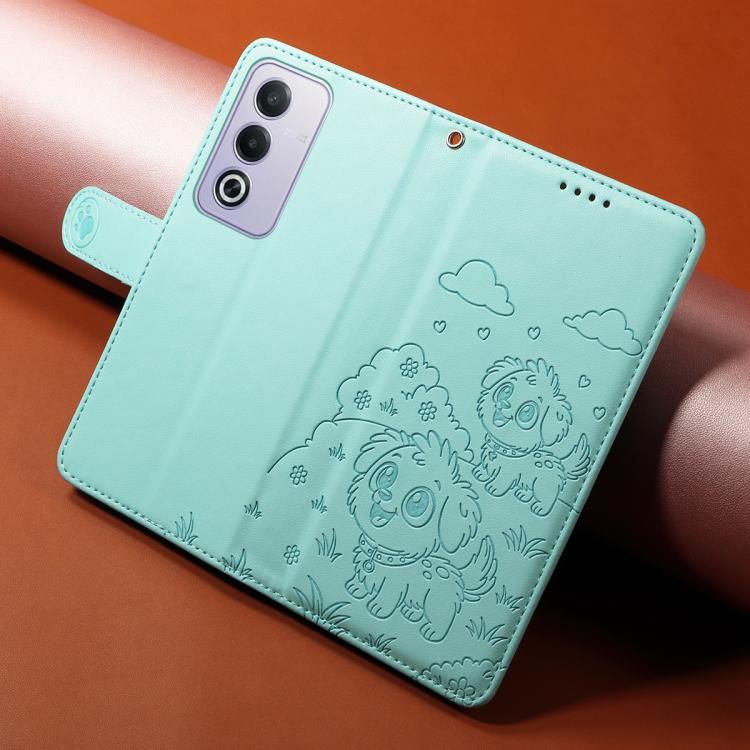 For OPPO A3 Pro Global / A80 5G Embossed Heart Dog RFID Blocking Wallet Leather Phone Case