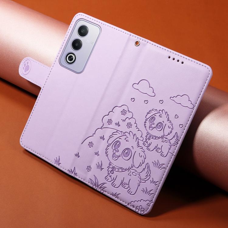 For OPPO A3 Pro Global / A80 5G Embossed Heart Dog RFID Blocking Wallet Leather Phone Case