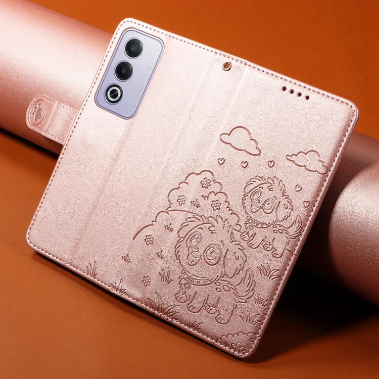 For OPPO A3 Pro Global / A80 5G Embossed Heart Dog RFID Blocking Wallet Leather Phone Case