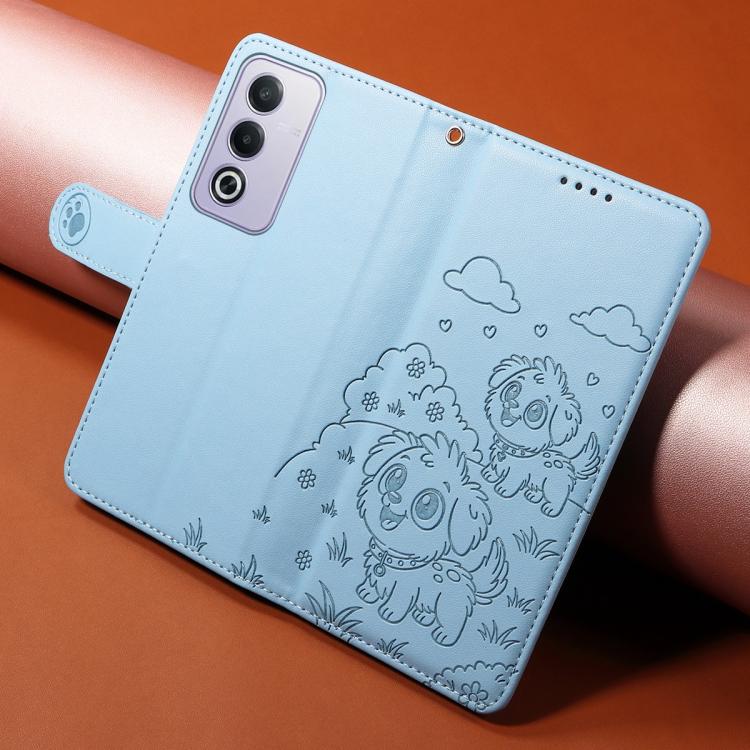 For OPPO A3 Pro Global / A80 5G Embossed Heart Dog RFID Blocking Wallet Leather Phone Case