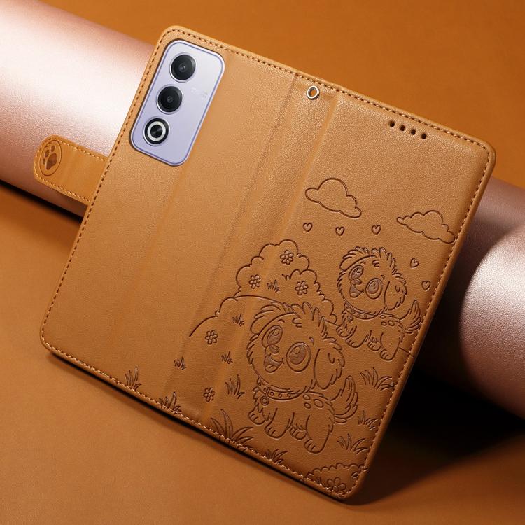 For OPPO A3 Pro Global / A80 5G Embossed Heart Dog RFID Blocking Wallet Leather Phone Case