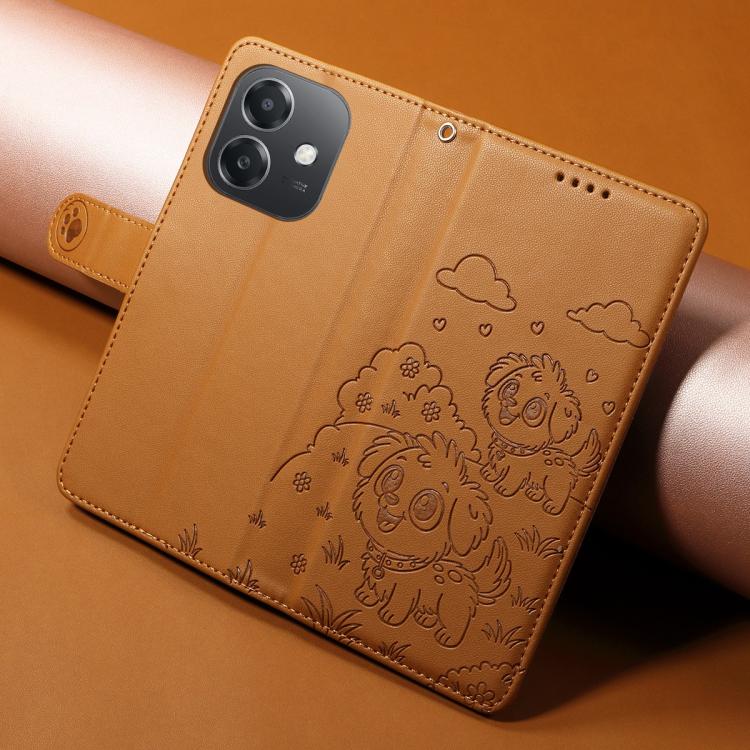 For OPPO A3X 5G India / A40 4G / A60 5G Embossed Heart Dog RFID Blocking Wallet Leather Phone Case