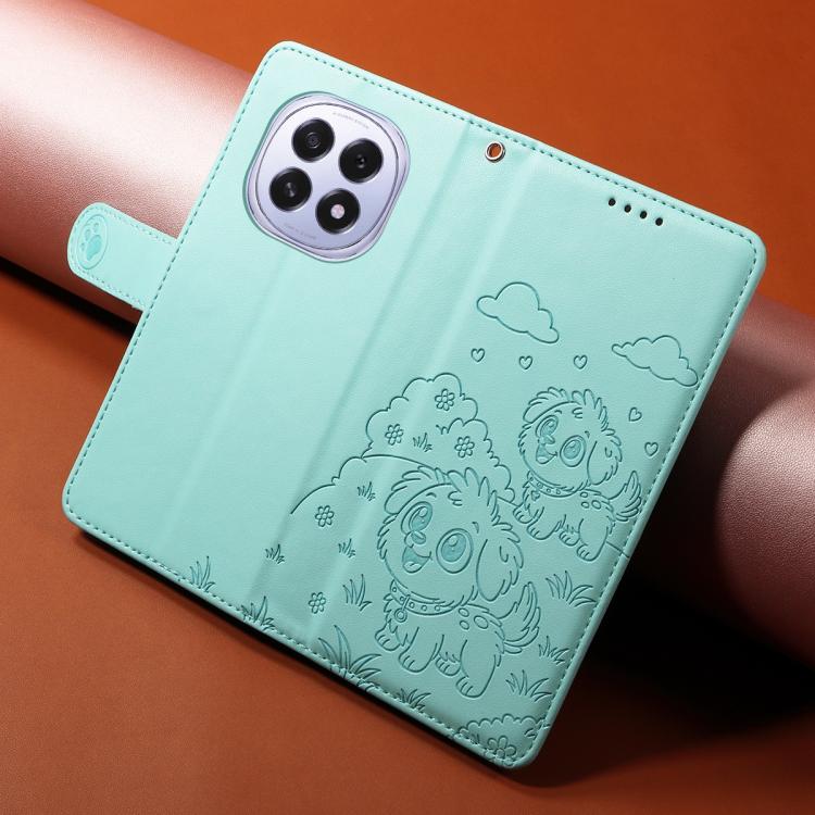 For OPPO F29 5G Global Embossed Heart Dog RFID Blocking Wallet Leather Phone Case