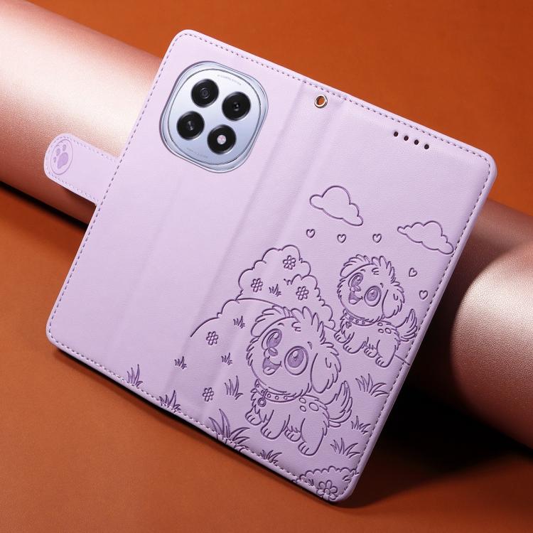 For OPPO F29 5G Global Embossed Heart Dog RFID Blocking Wallet Leather Phone Case