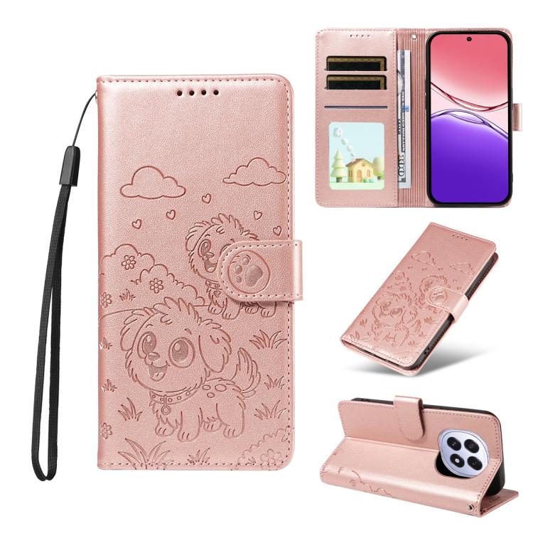 For OPPO F29 5G Global Embossed Heart Dog RFID Blocking Wallet Leather Phone Case