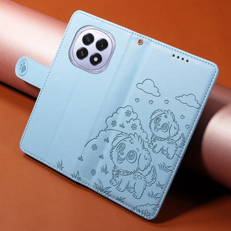 For OPPO F29 5G Global Embossed Heart Dog RFID Blocking Wallet Leather Phone Case