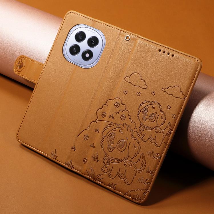 For OPPO F29 5G Global Embossed Heart Dog RFID Blocking Wallet Leather Phone Case