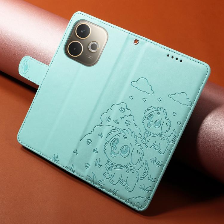 For OPPO A5 Pro 4G / 5G Global Embossed Heart Dog RFID Blocking Wallet Leather Phone Case