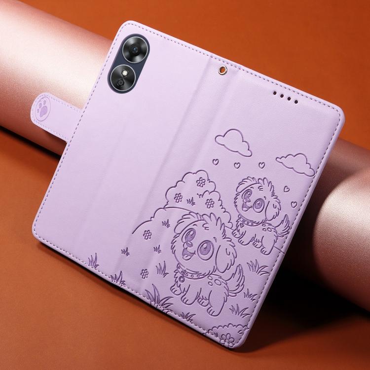 For OPPO A17 4G / A17k Global Embossed Heart Dog RFID Blocking Wallet Leather Phone Case