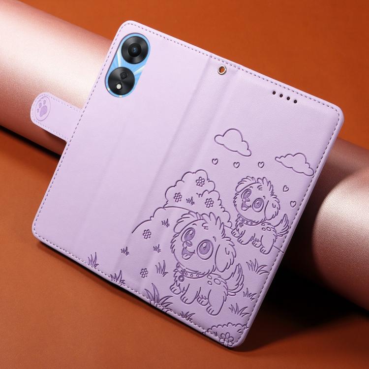 For OPPO A78 5G Global / A58x 5G Embossed Heart Dog RFID Blocking Wallet Leather Phone Case