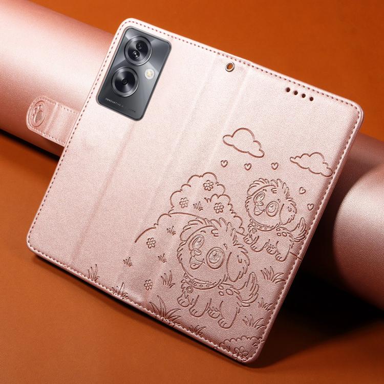 For OPPO A79 5G / OnePlus Nord N30 SE 5G Embossed Heart Dog RFID Blocking Wallet Leather Phone Case