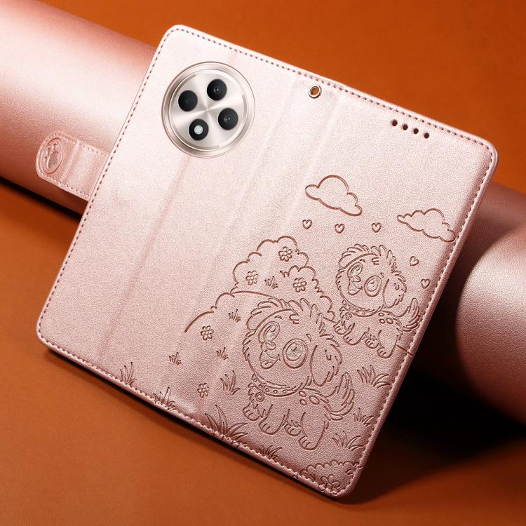For OPPO Reno12 F 4G / 5G Global Embossed Heart Dog RFID Blocking Wallet Leather Phone Case