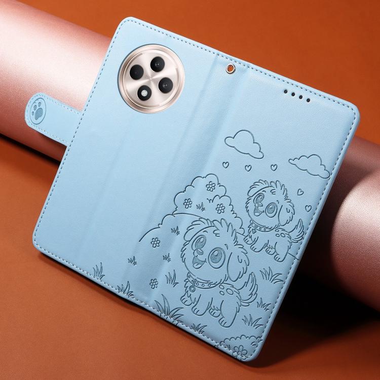 For OPPO Reno12 F 4G / 5G Global Embossed Heart Dog RFID Blocking Wallet Leather Phone Case