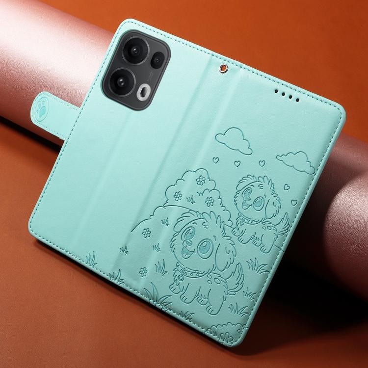For OPPO Reno13 Pro Global Embossed Heart Dog RFID Blocking Wallet Leather Phone Case