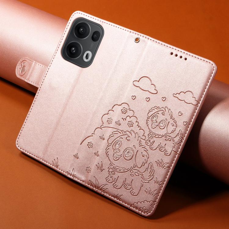For OPPO Reno13 Pro Global Embossed Heart Dog RFID Blocking Wallet Leather Phone Case