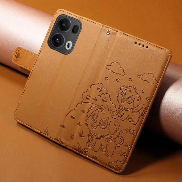 For OPPO Reno13 Pro Global Embossed Heart Dog RFID Blocking Wallet Leather Phone Case