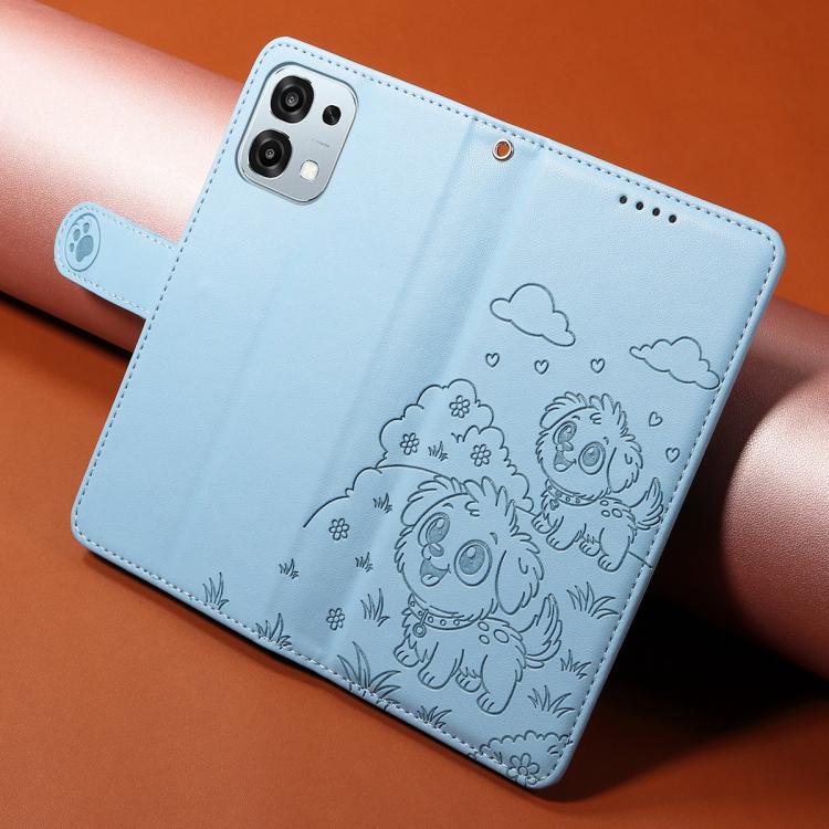 For OPPO A6 Pro 4G / 5G Global Embossed Heart Dog RFID Blocking Wallet Leather Phone Case