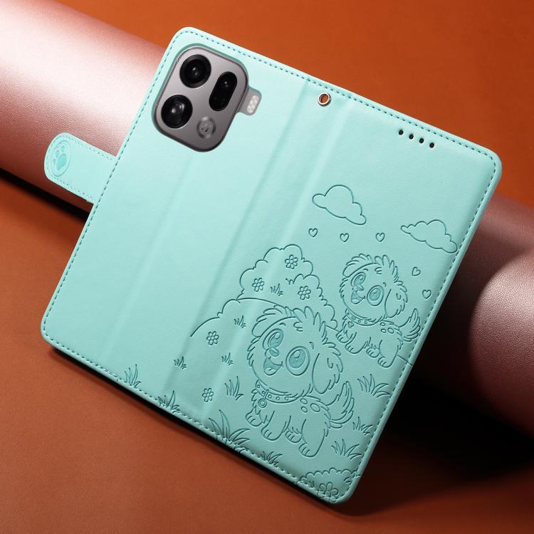For OPPO Find X9 Pro Embossed Heart Dog RFID Blocking Wallet Leather Phone Case