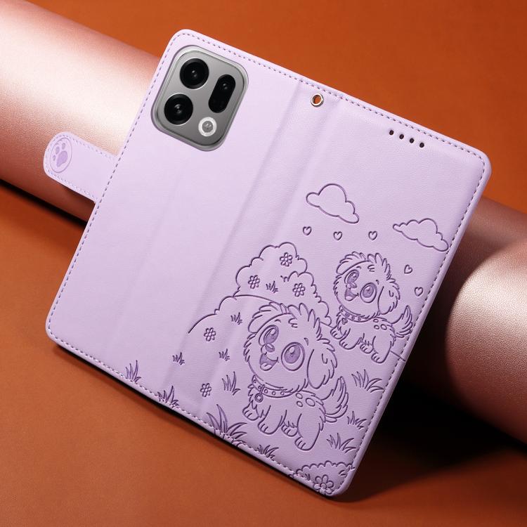 For OPPO Find X9 Embossed Heart Dog RFID Blocking Wallet Leather Phone Case
