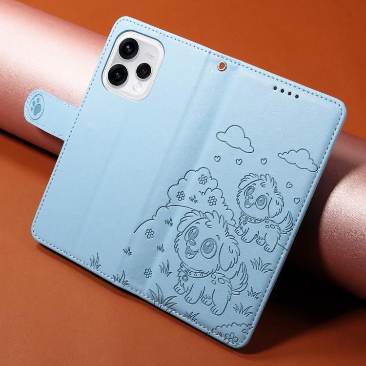 For OPPO Reno15 Global /15C Embossed Heart Dog RFID Blocking Wallet Leather Phone Case