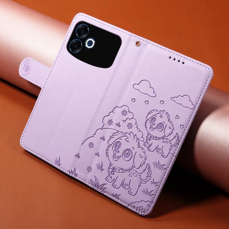 For OPPO F33 Pro 5G Global Embossed Heart Dog RFID Blocking Wallet Leather Phone Case