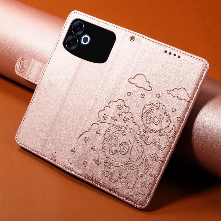 For OPPO F33 Pro 5G Global Embossed Heart Dog RFID Blocking Wallet Leather Phone Case