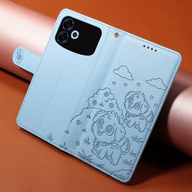 For OPPO F33 Pro 5G Global Embossed Heart Dog RFID Blocking Wallet Leather Phone Case