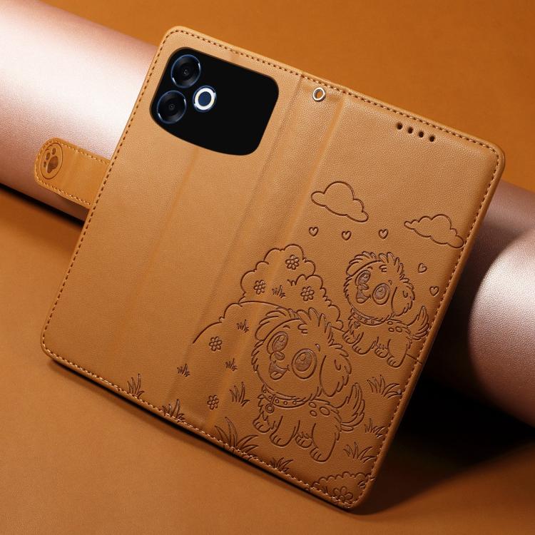 For OPPO F33 Pro 5G Global Embossed Heart Dog RFID Blocking Wallet Leather Phone Case