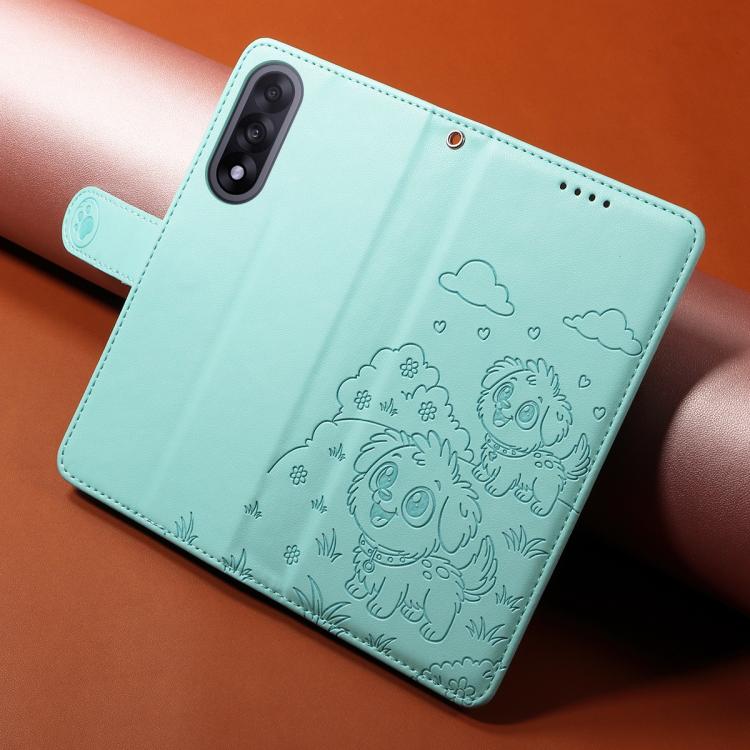 For OnePlus Ace 5 Ultra / Nord 5 5G Embossed Heart Dog RFID Blocking Wallet Leather Phone Case