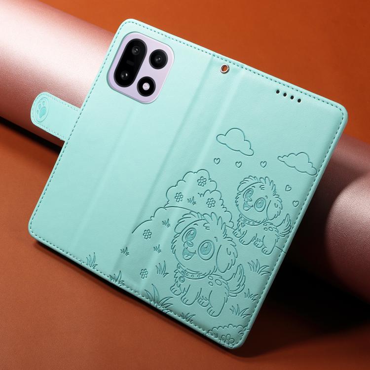 For OnePlus 15 Embossed Heart Dog RFID Blocking Wallet Leather Phone Case