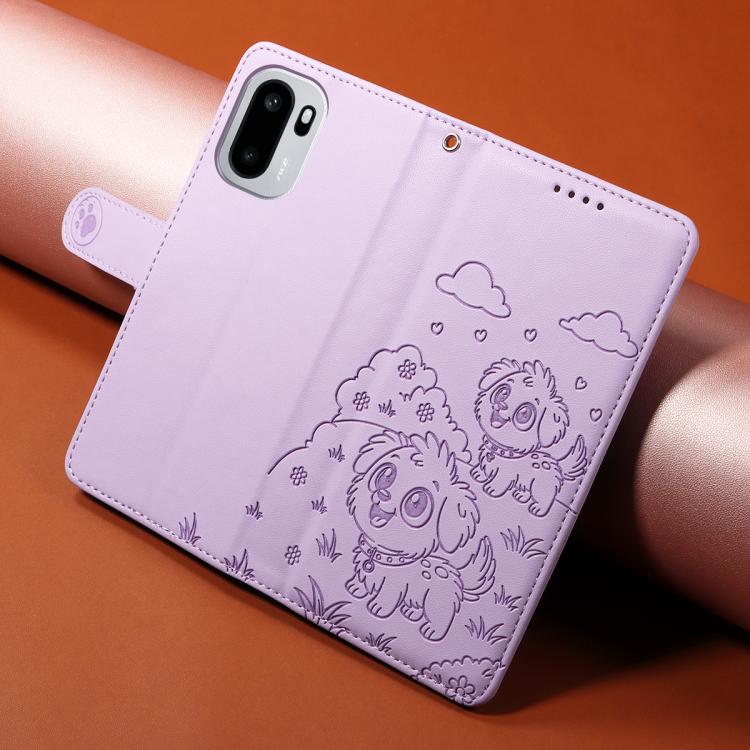 For OnePlus Ace 6 / 15R Embossed Heart Dog RFID Blocking Wallet Leather Phone Case