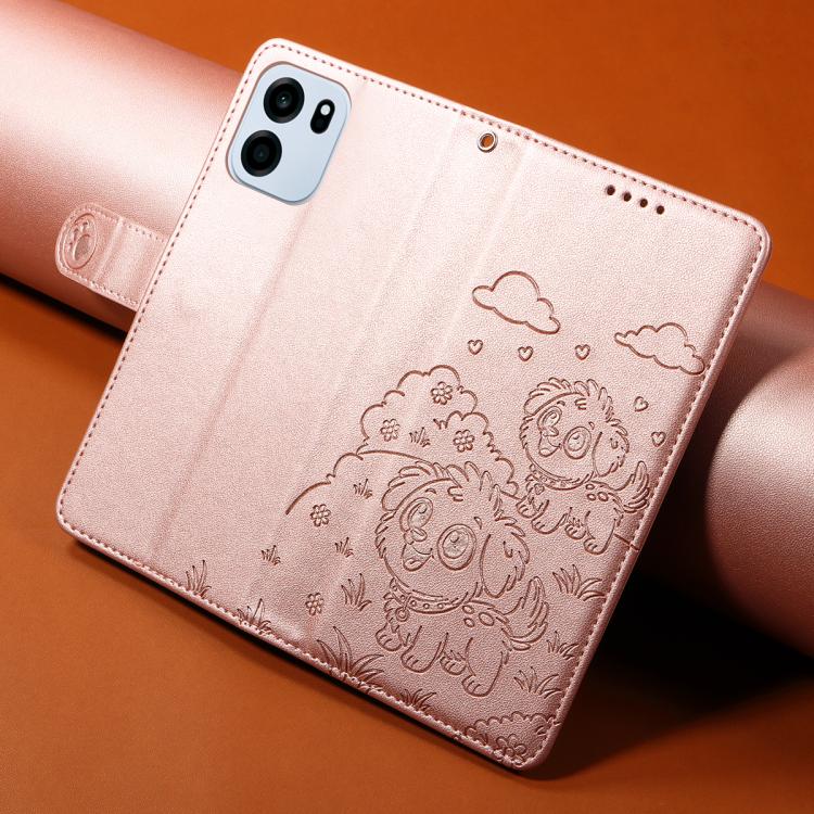 For OnePlus Turbo 6 / 6V 5G Embossed Heart Dog RFID Blocking Wallet Leather Phone Case