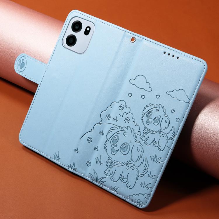 For OnePlus Turbo 6 / 6V 5G Embossed Heart Dog RFID Blocking Wallet Leather Phone Case