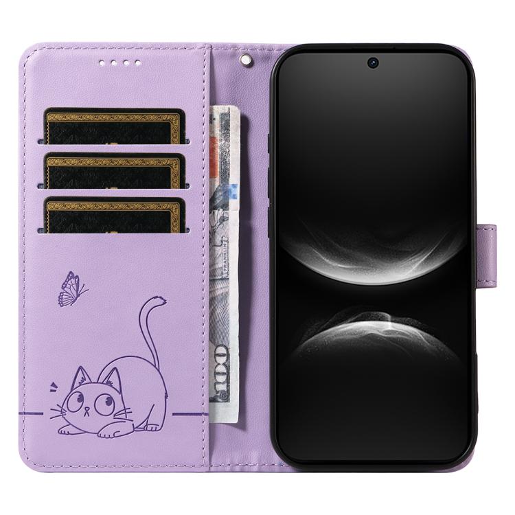 For Huawei Nova 14 / Nova 14 Lite Adorable Cat Embossed Pattern Flip Leather Phone Case
